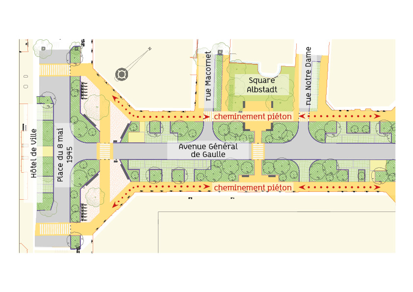 Esquisse du projet de réaménagement de l'avenue Général de Gaulle après travaux.